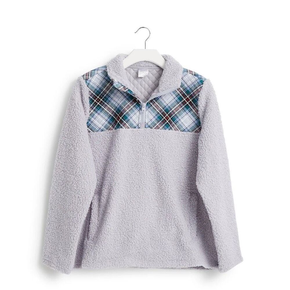 Vera Bradley Teddy Fleece Half-Zip Pullover Snowy Plaid Size Medium